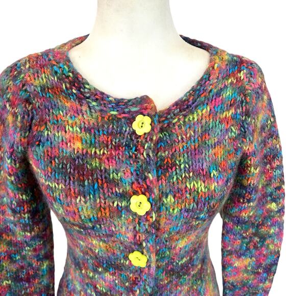 Handmade Knit Cardigan Sweater Small Flower Buttons GrandmaCore Granny Whimsical - Picture 4 of 9
